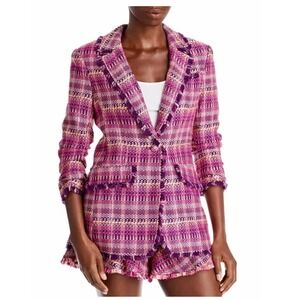 Cinq à Sept‎ Khloe Boxweave Blazer Pink Purple Ruched Sleeve Business Timeless 0